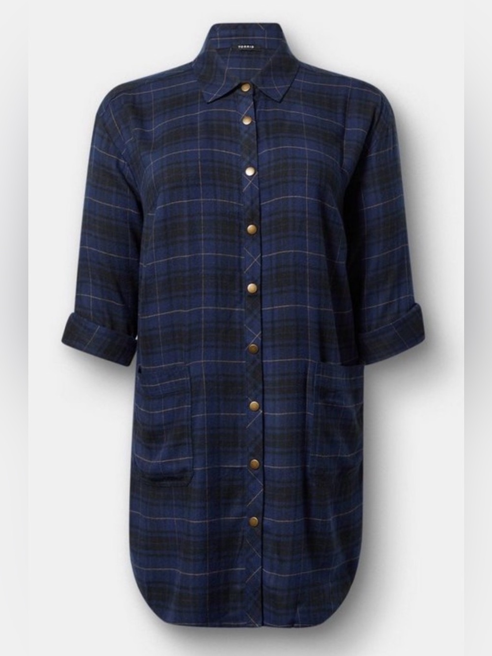 Torrid Rayon Blend Flannel Oversized Shacket Soft Plaid Peacoat Blue Black Shirt